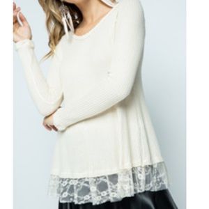 Cream Thermal with Lace Edging